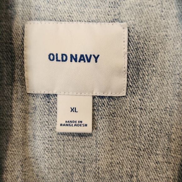 Upcycled Old Navy Light Wash Distressed Denim Jacket with Patch Detail XL - Picture 2 of 8